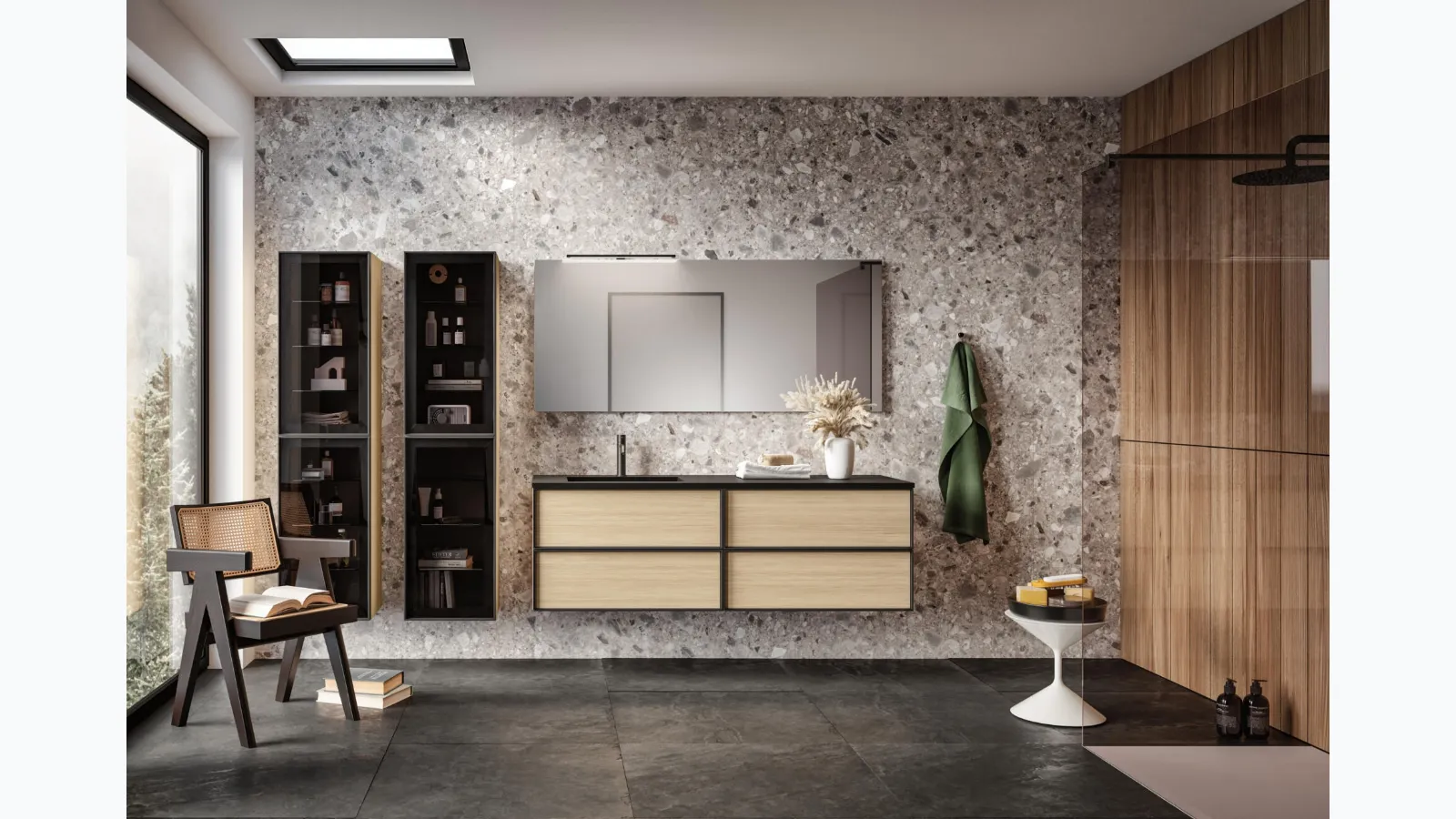 Mobile da Bagno sospeso in laminato effetto legno e laccato opaco Class 05 di GB Group