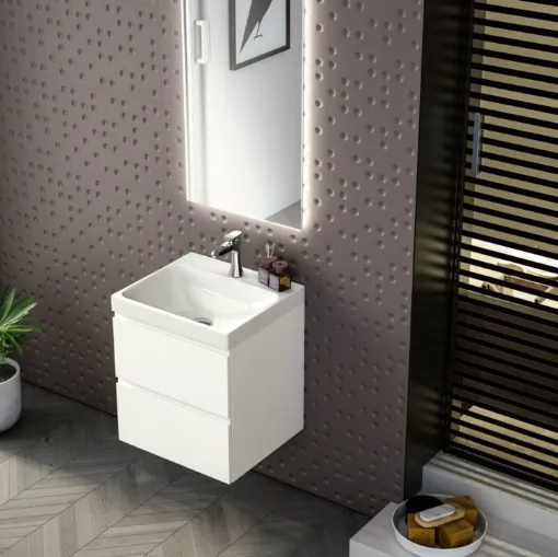 Mobile da Bagno sospeso in laccato bianco lucido Compact 02 di GB Group