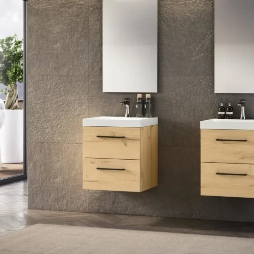 Mobile da Bagno sospeso in essenza nativo naturale con maniglie in metallo Compact 03 di GB Group