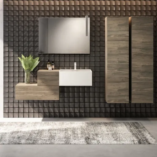 Mobile da Bagno sospeso effetto legno Cubik 03 di GB Group