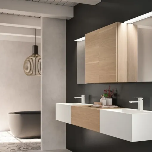 Mobile da Bagno sospeso con finitura effetto rovere Cubik 04 di GB Group