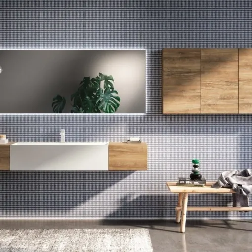 Mobile da Bagno sospeso finitura effetto rovere Cubik 05 di GB Group