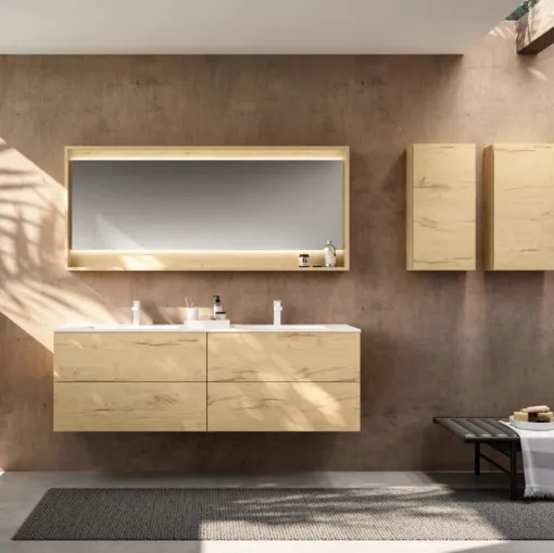 Mobile Bagno moderno sospeso in essenza nativo naturale Smart 02 di GB Group