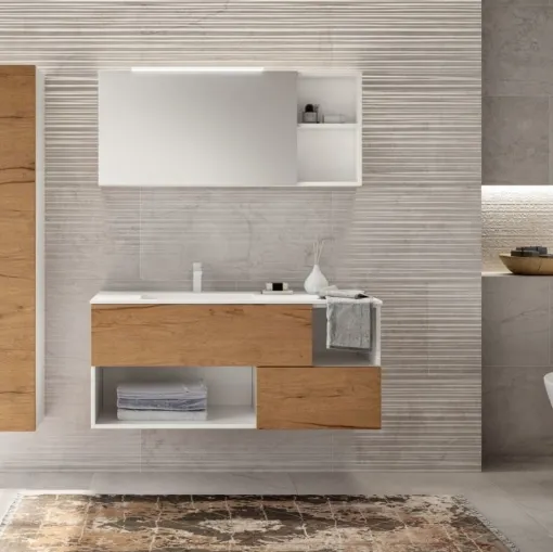 Mobile da Bagno sospeso in essenza nativo cotto e laccato bianco Open 01 di GB Group