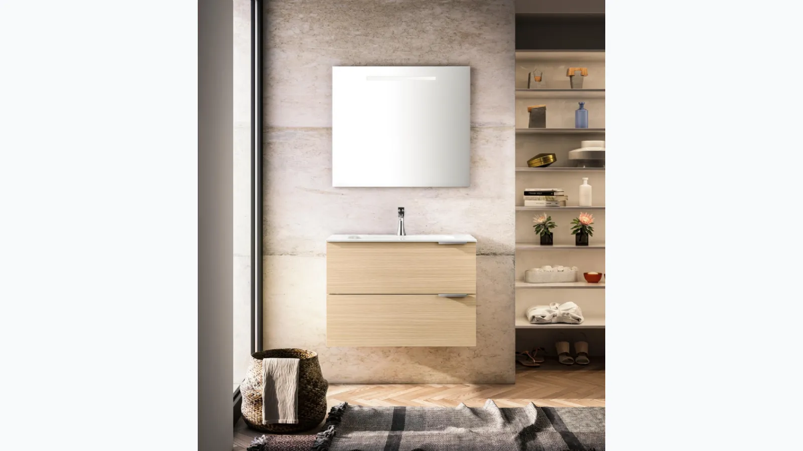 Mobile da Bagno sospeso in essenza di rovere naturale Sunlight 01 di GB Group