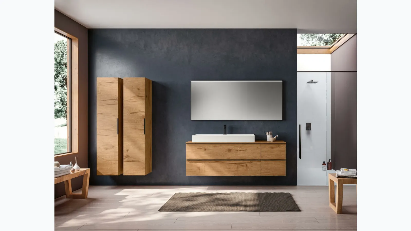 Mobile da Bagno sospeso in essenza nativo cotto Timeless 07 di GB Group