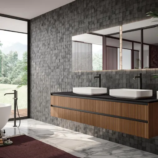 Mobile da Bagno sospeso in laminato effetto legno con finitura speciale Tricot 04 di GB Group