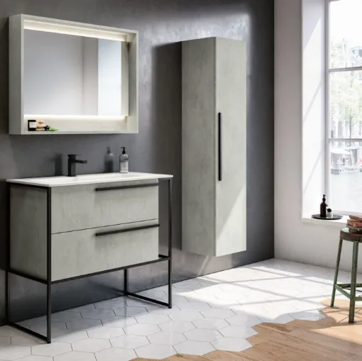 Mobile da Bagno a terra in laminato cemento e metallo Underground 02 di GB Group