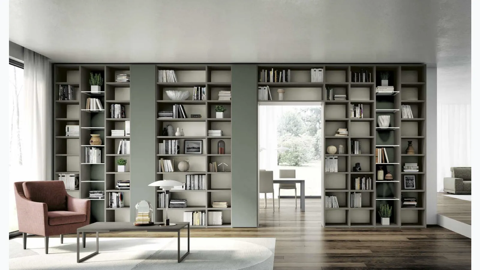 Libreria componibile a muro Living 809 in laccato opaco di Spagnol Mobili