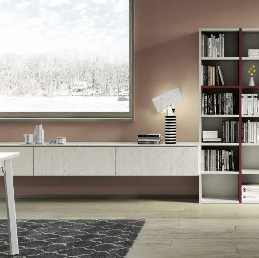 Libreria Living 861 in laccato opaco e gessato madreperla di Spagnol Mobili