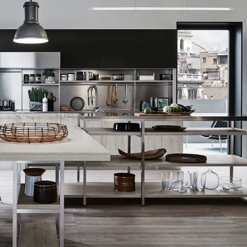 Cucina Moderna con penisola Ethica finitura Quercia Bianco Dek di Veneta Cucine