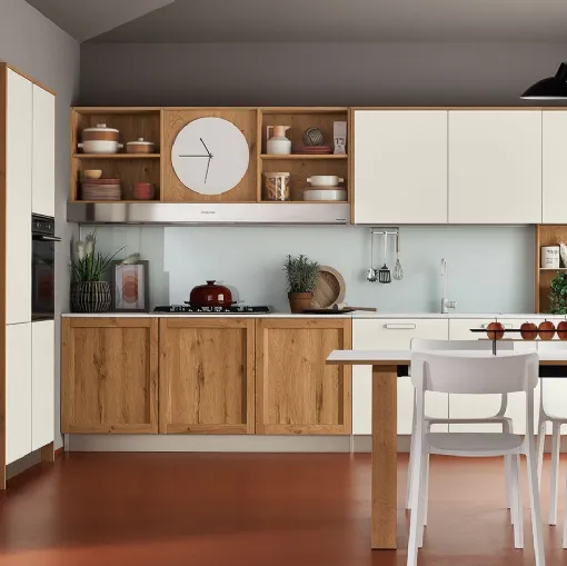 Cucina Moderna angolare Milano 04 in laccato Bianco e Rovere Nodoso di Veneta Cucine