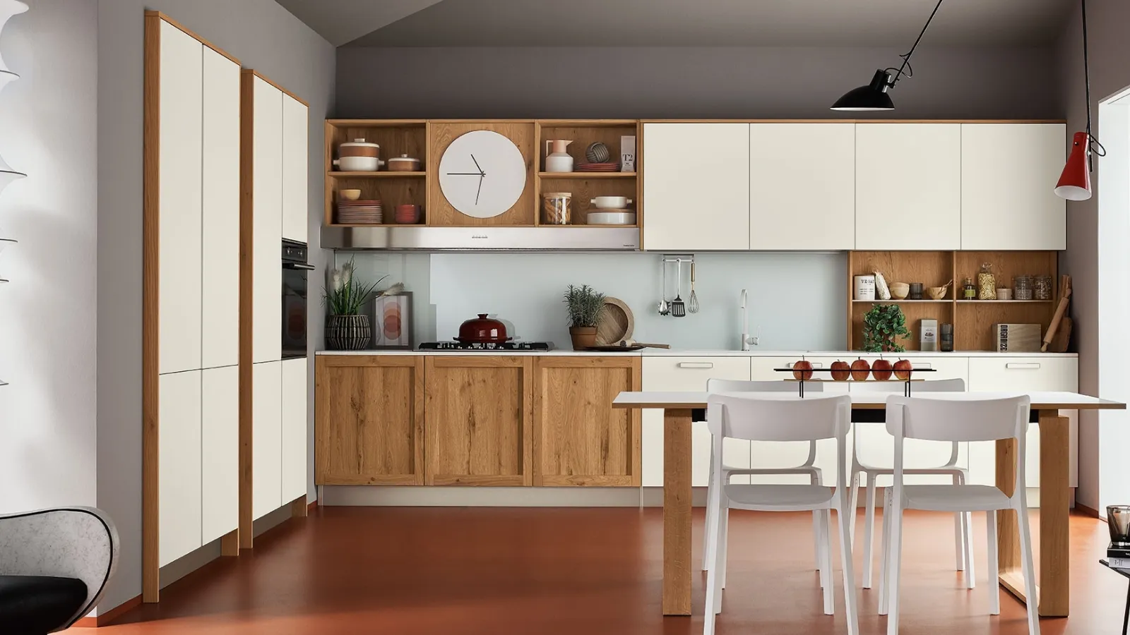 Cucina Moderna angolare Milano 04 in laccato Bianco e Rovere Nodoso di Veneta Cucine